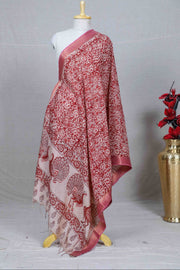Magenta Block Print Kalamkari Silk Dupatta
