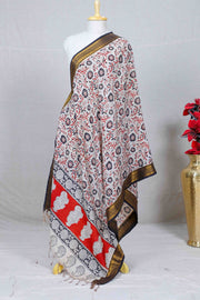 Black Block Print Kalamkari Silk Dupatta