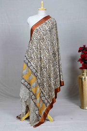 Mustard Block Print Kalamkari Silk Dupatta