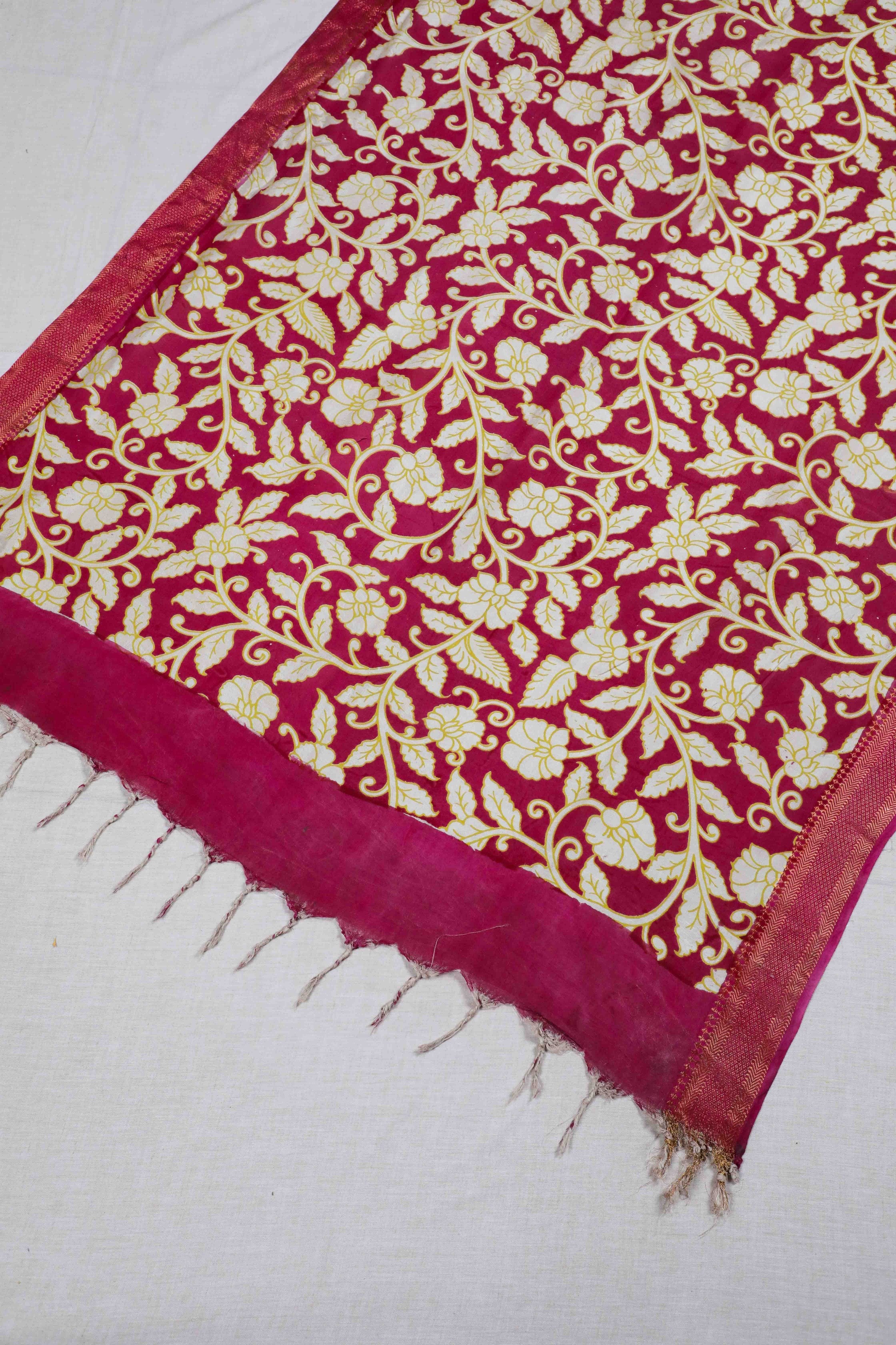 Pink Kalamkari Mangalgiri Silk Dupatta