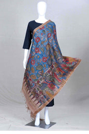 Blue Pen Kalamkari Tusser Silk Dupatta