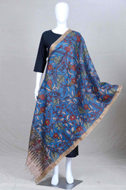 Blue Pen Kalamkari Tusser Silk Dupatta