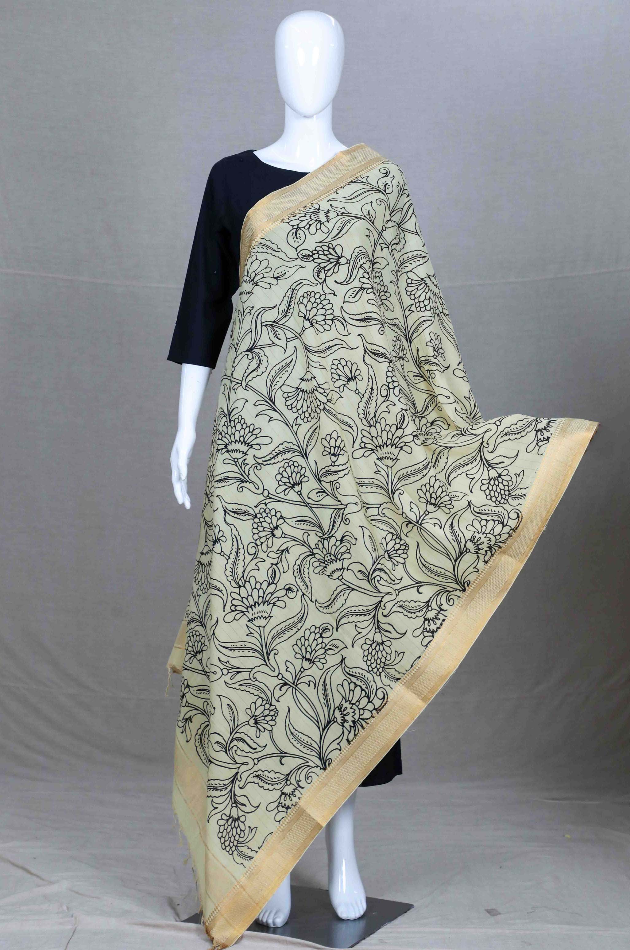 Black & White Silk Kalamkari Dupatta