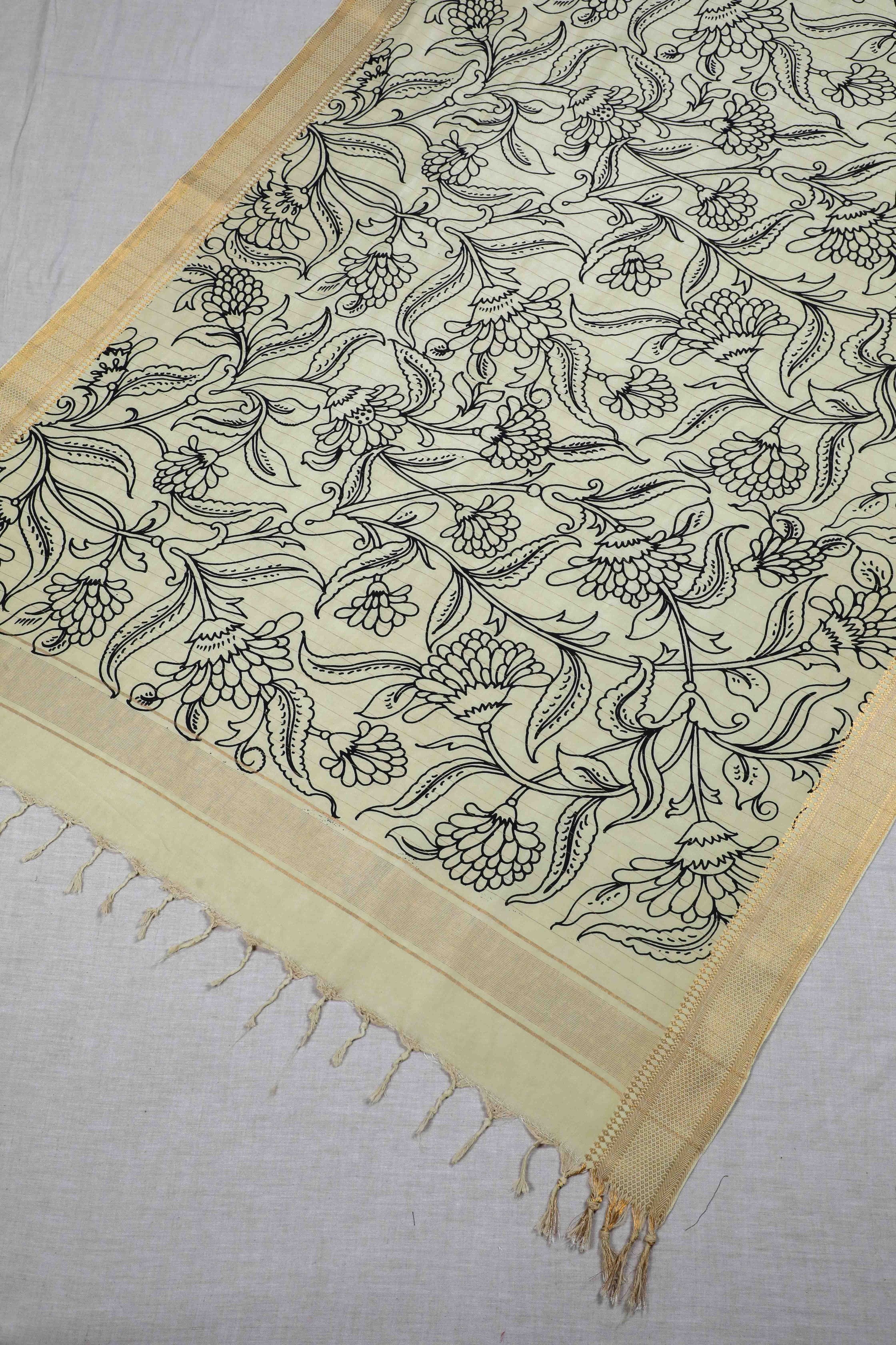 Black & White Silk Kalamkari Dupatta