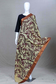Maroon Pen Kalamkari Mangalgiri Silk Dupatta