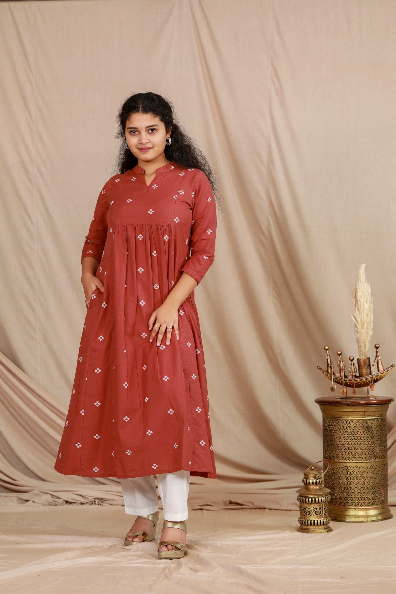 Rust South Cotton Flare Kurta