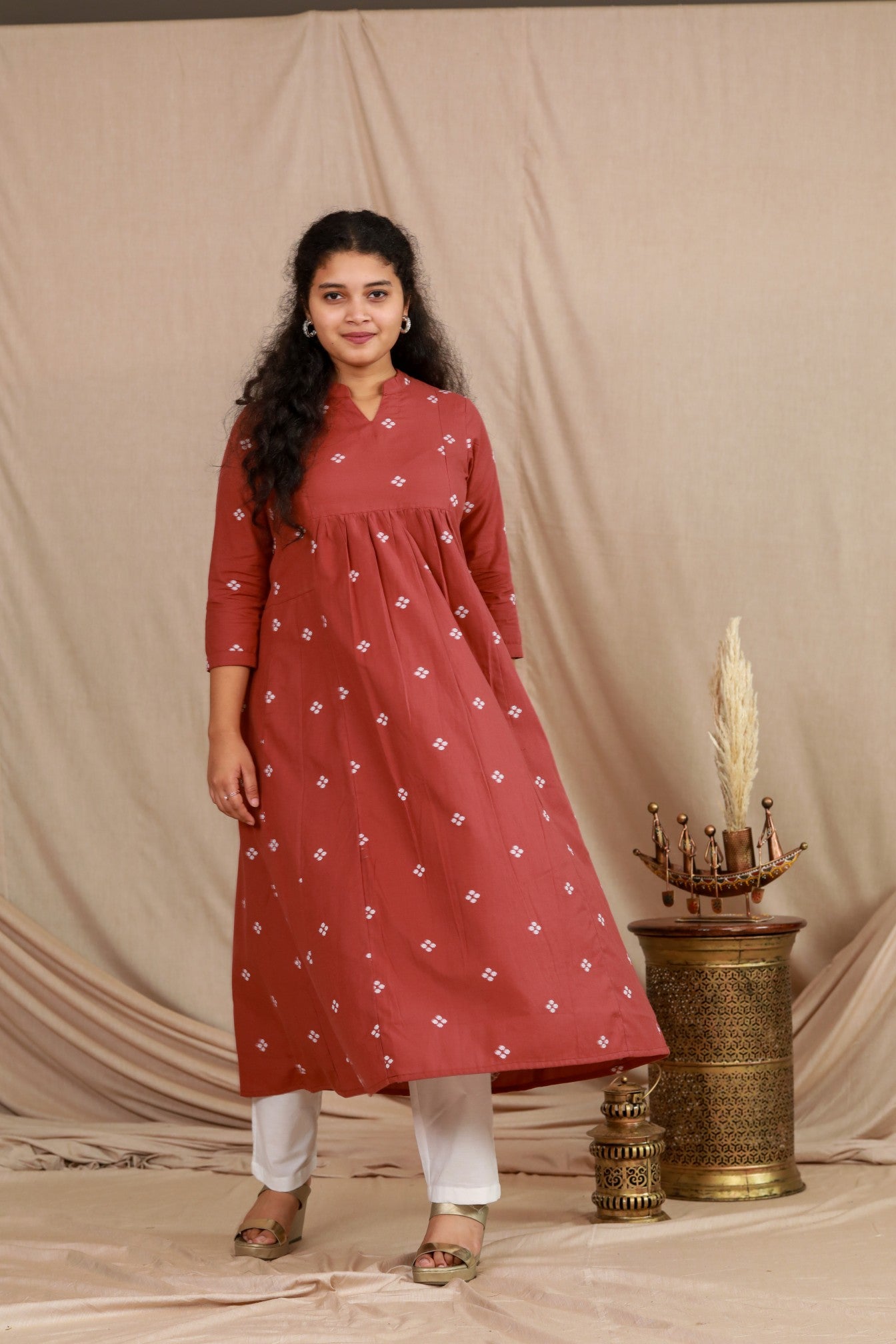 Rust South Cotton Flare Kurta