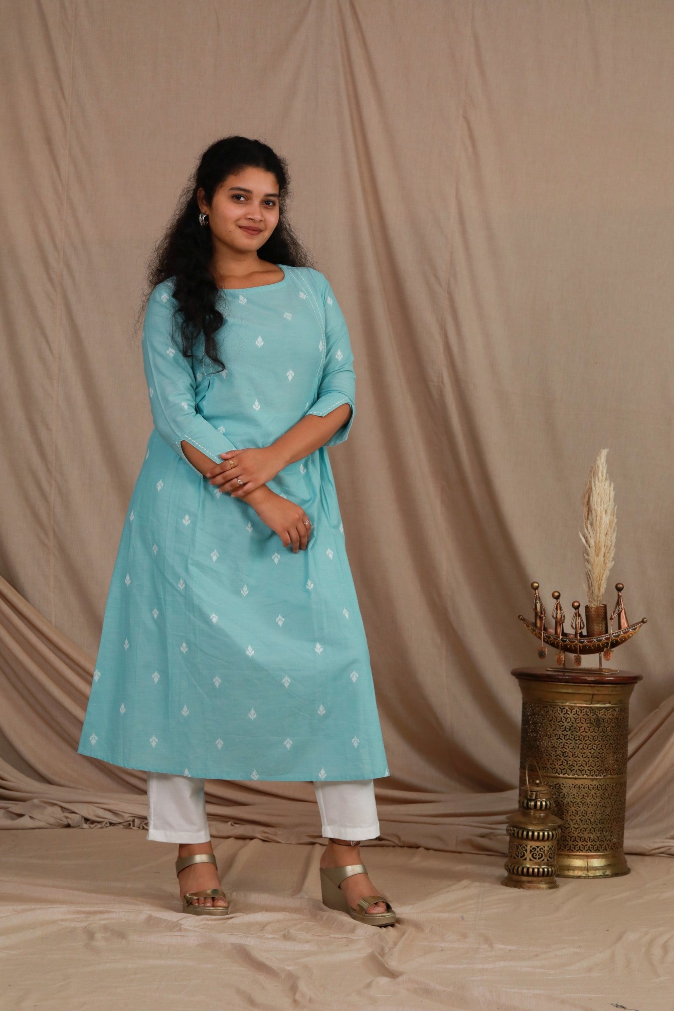 Teal South Cotton A line Kurta