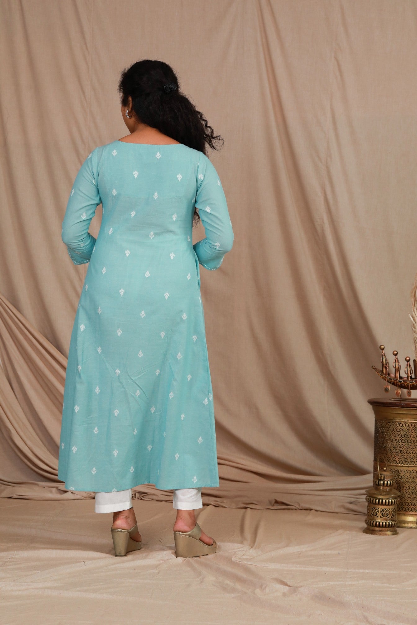 Teal South Cotton A line Kurta