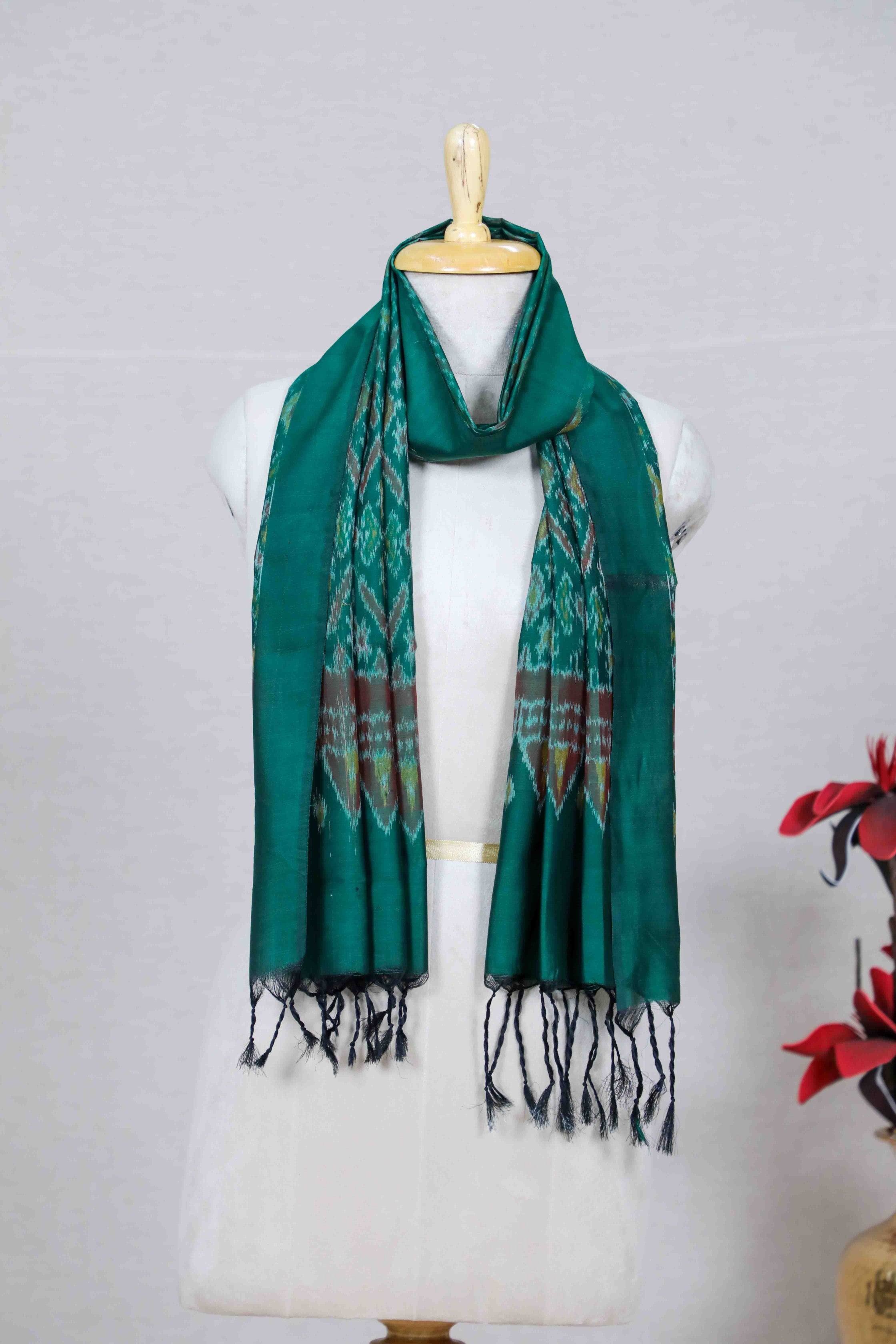Bottle Green SICO Ikat Stole (SILK X COTTON)