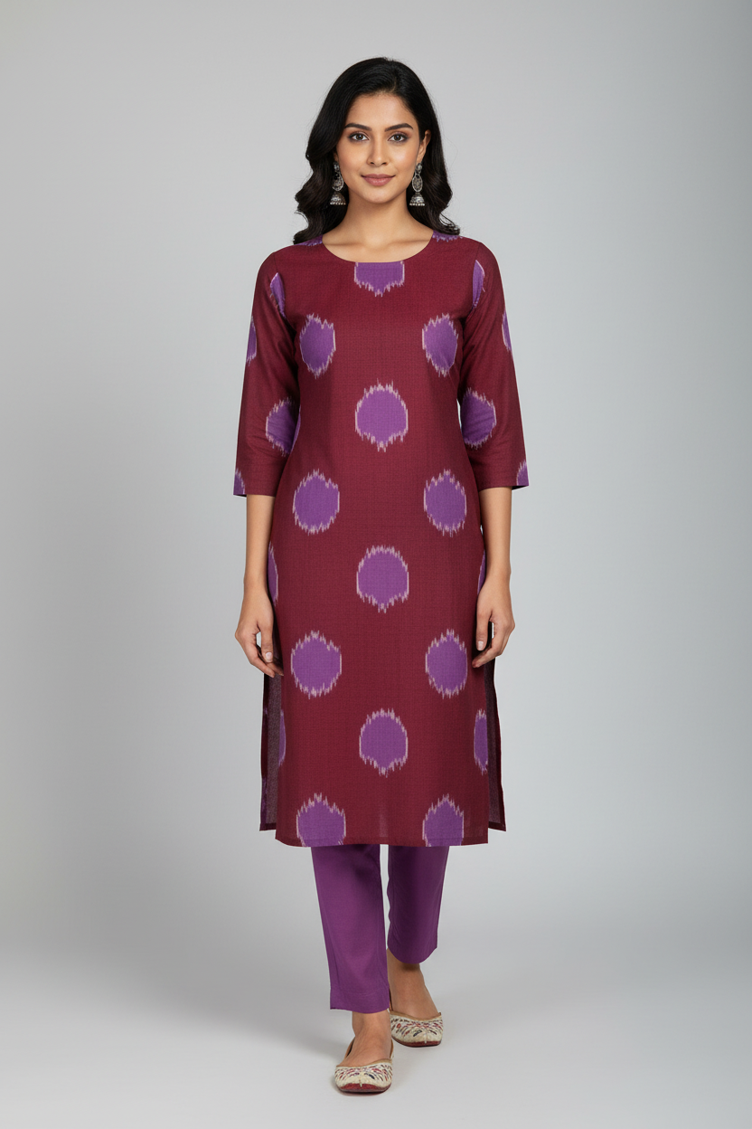 Wine Authentic Pochampally Cotton Ikat Mix & Match