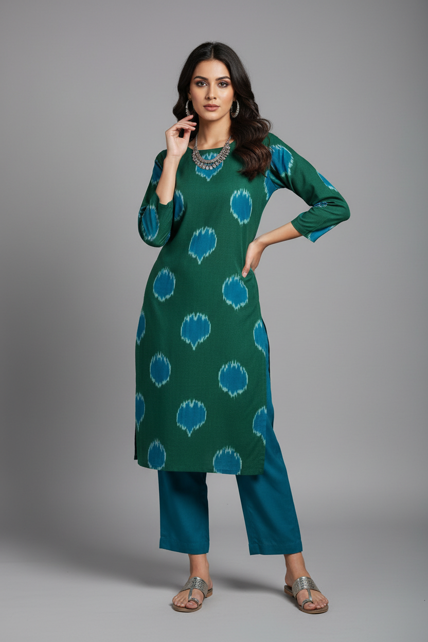 Green Authentic Pochampally Cotton Ikat Mix & Match