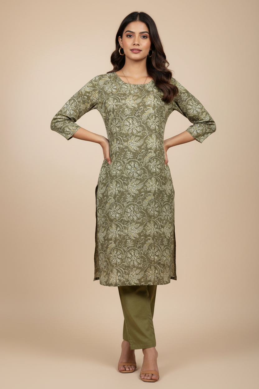 Mehandi Green Heritage Kalamkari Mix & Match