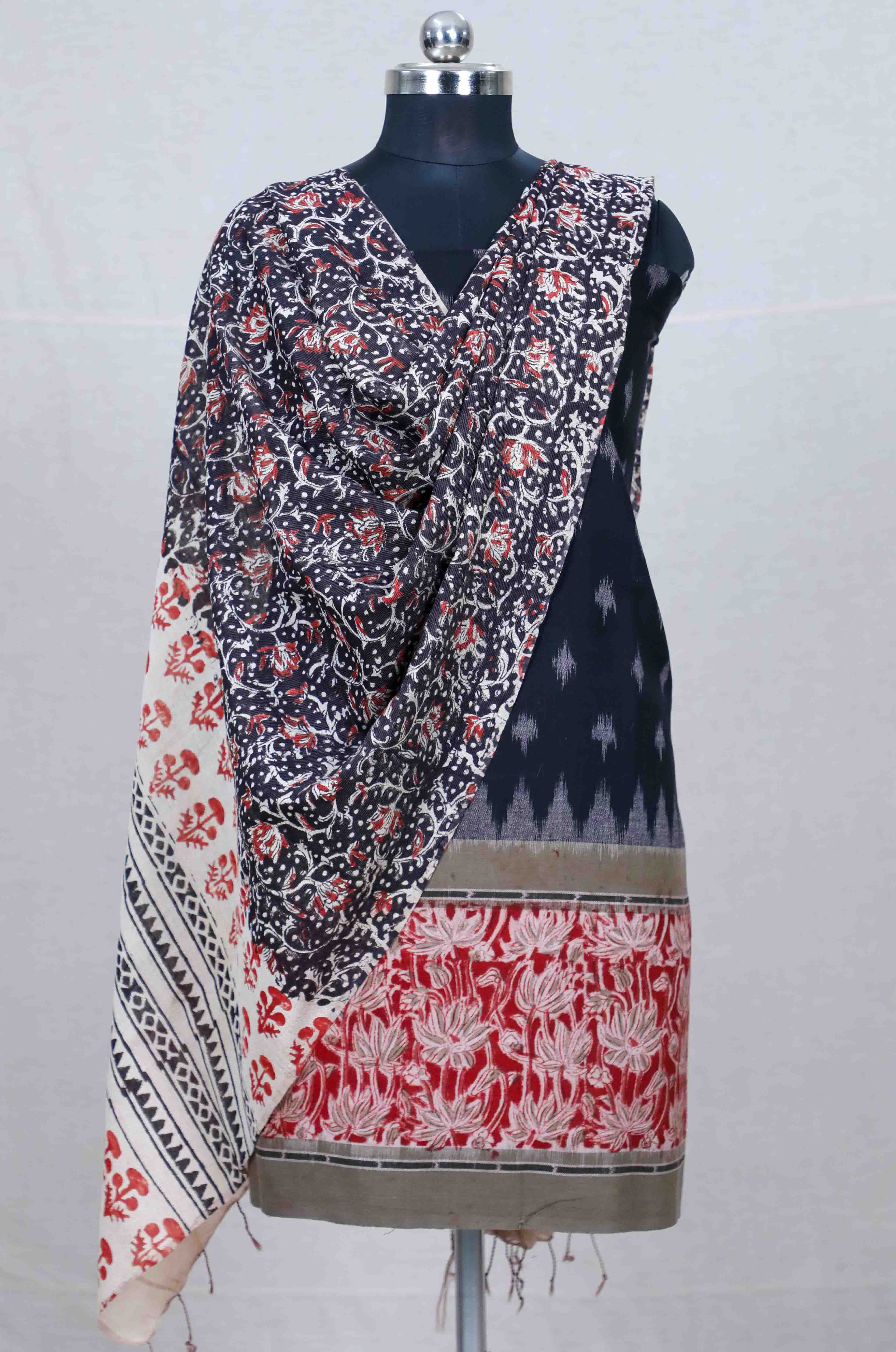 Black Handloom Ikat Border Mix and Match