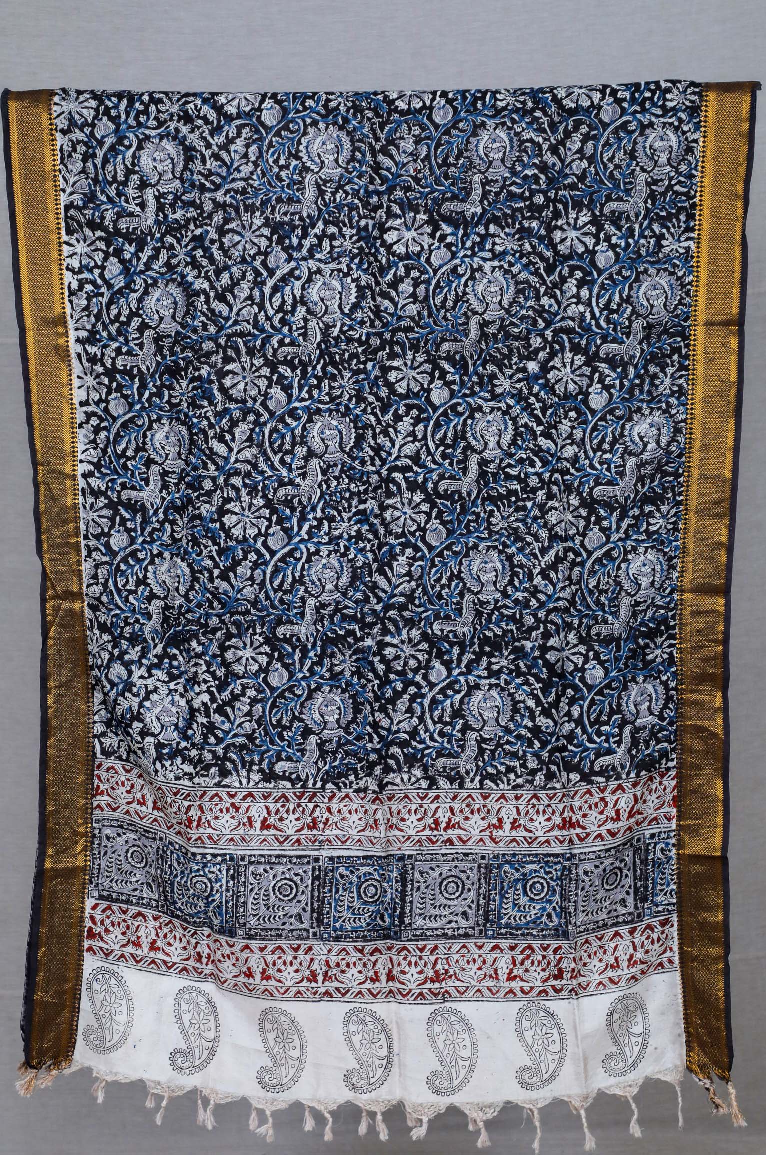 Grey Mangalgiri Nizam Border Mix & Match