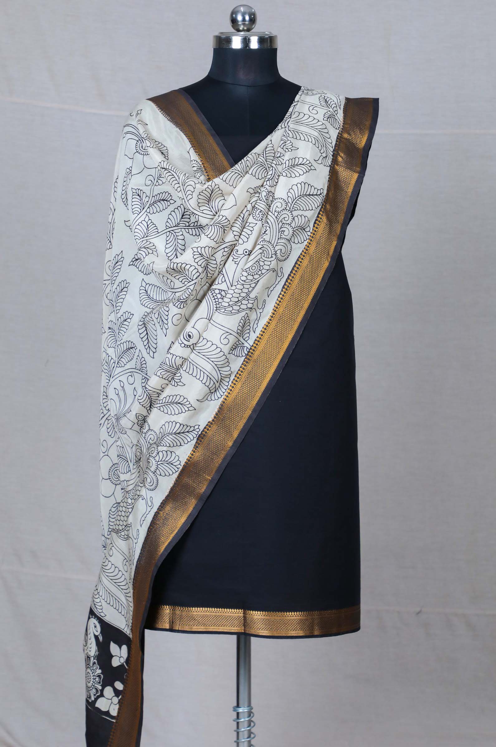 Black Mangalgiri Nizam Border Mix & Match