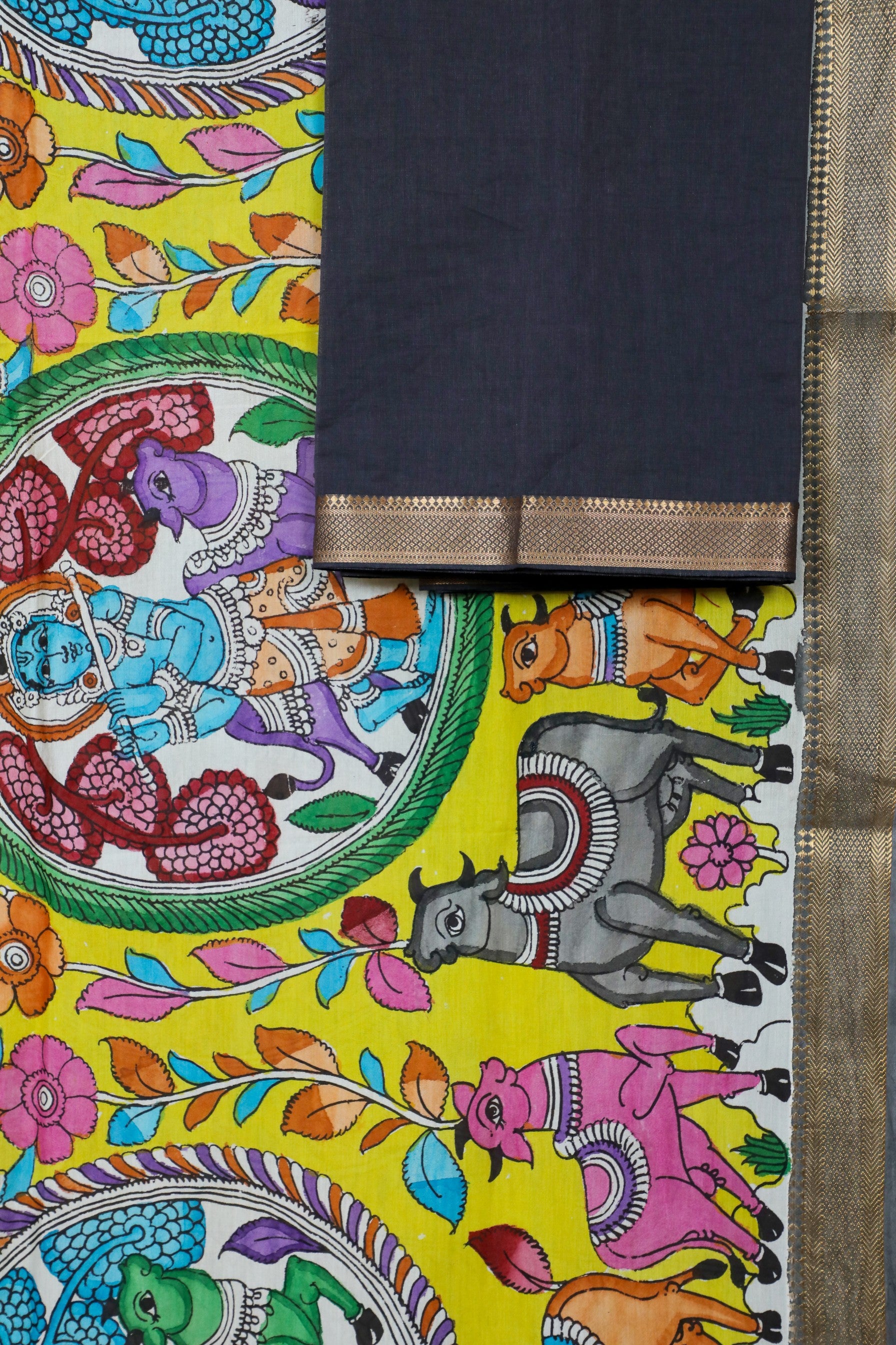 Black Mangalgiri Nizam Border Mix & Match