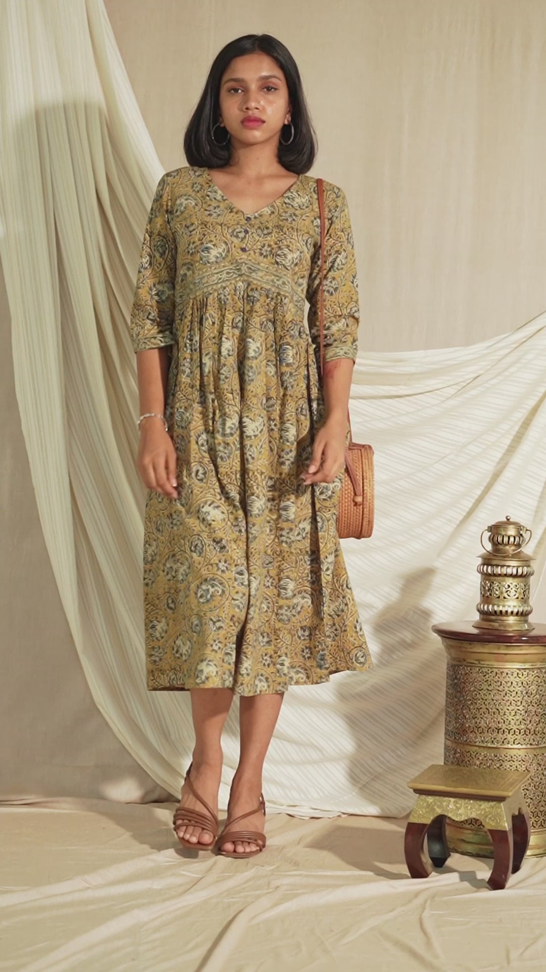 Load video: Antique Sunshine Kalamkari Dress